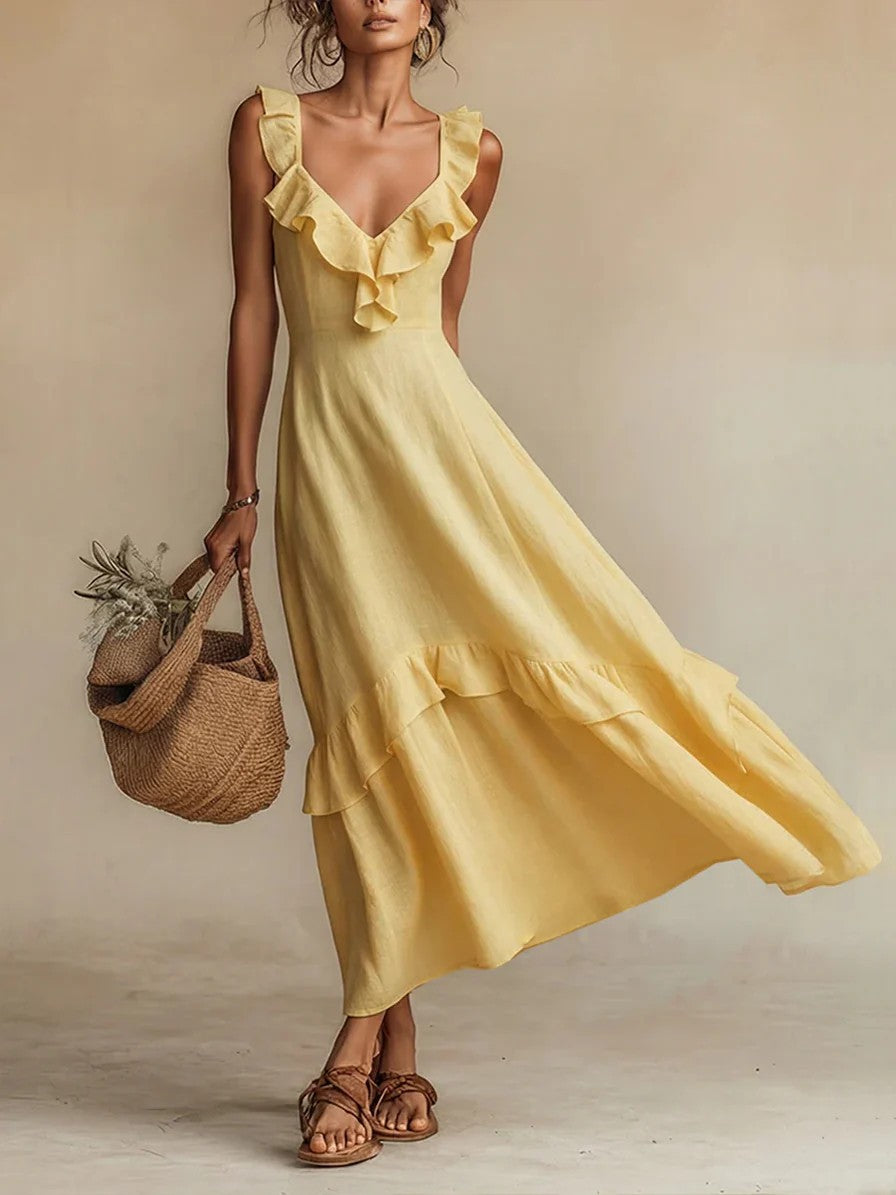Women's ruffle-trim strappy maxi dress