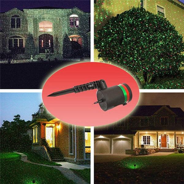 Black outdoor Christmas projection light with green sparkle beam and rotating pattern
