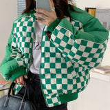 Color Checkerboard Casual Padded Jacket - WOMONA.COM