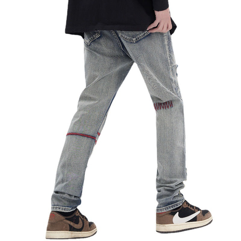 Ripped Vintage Jeans For Men Patch - WOMONA.COM