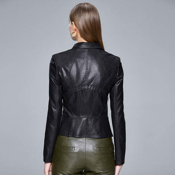 Slim-fit trendy PU ladies jacket leather - WOMONA.COM