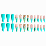 Gradient Light Green Striped Diamond Fake Nails - WOMONA.COM