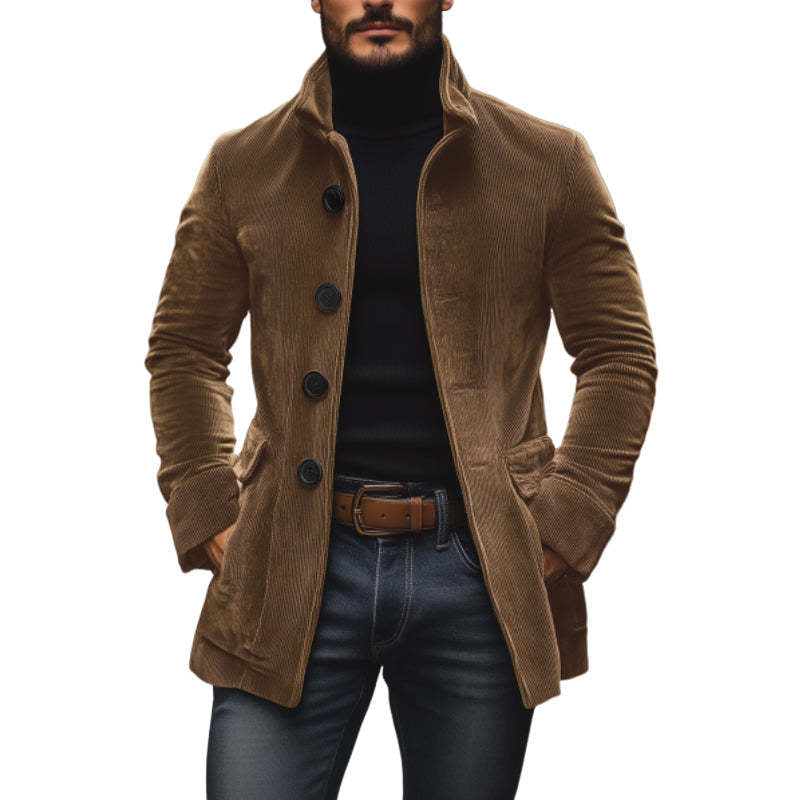 Men's stand-collar corduroy button jacket