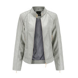 Women's stand collar PU leather jacket - WOMONA.COM