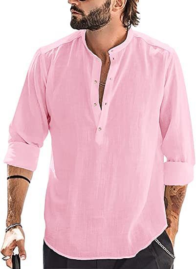 Men's Barrel Solid Color Long-sleeved Shirt - WOMONA.COM