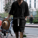 Men's Casual Loose Jacquard Knitwear Shorts Suit - WOMONA.COM