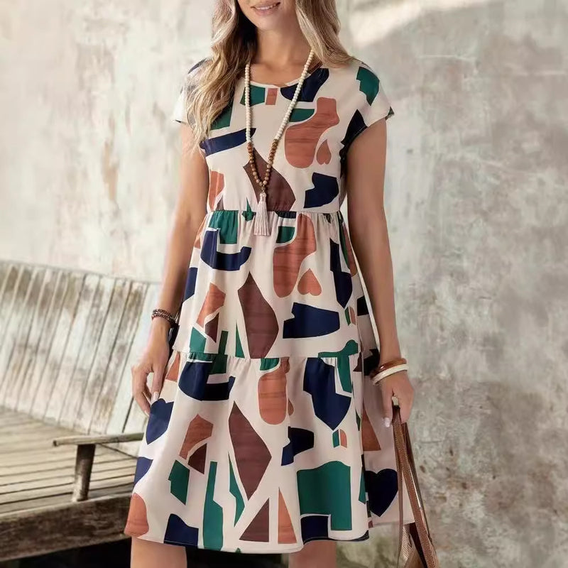 Vestido de mujer con estampado multicolor informal de moda