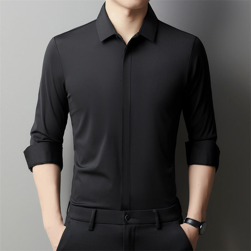 Men's Light Luxury High-end Hidden Hook Long-sleeved Shirt - WOMONA.COM