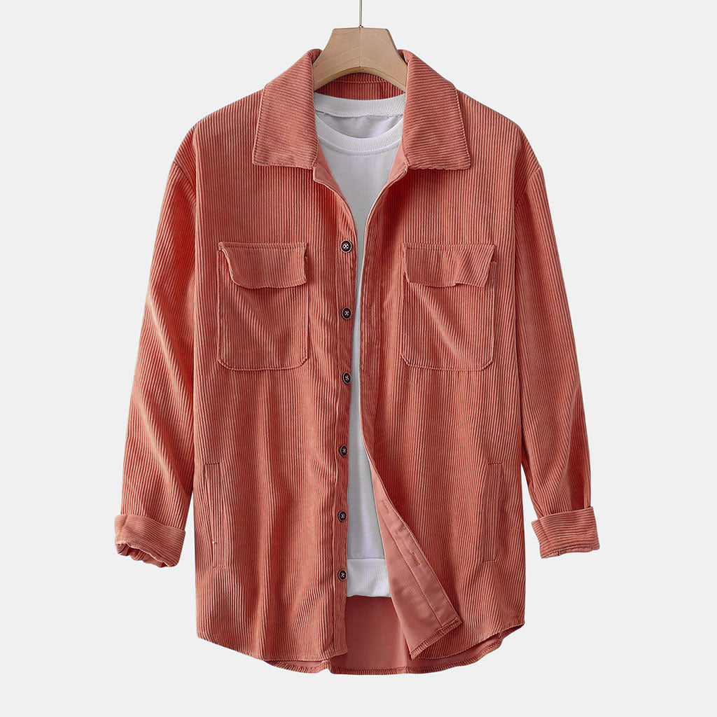 Unisex Jewel-Tone Corduroy Overshirt, Brick red - product view 3