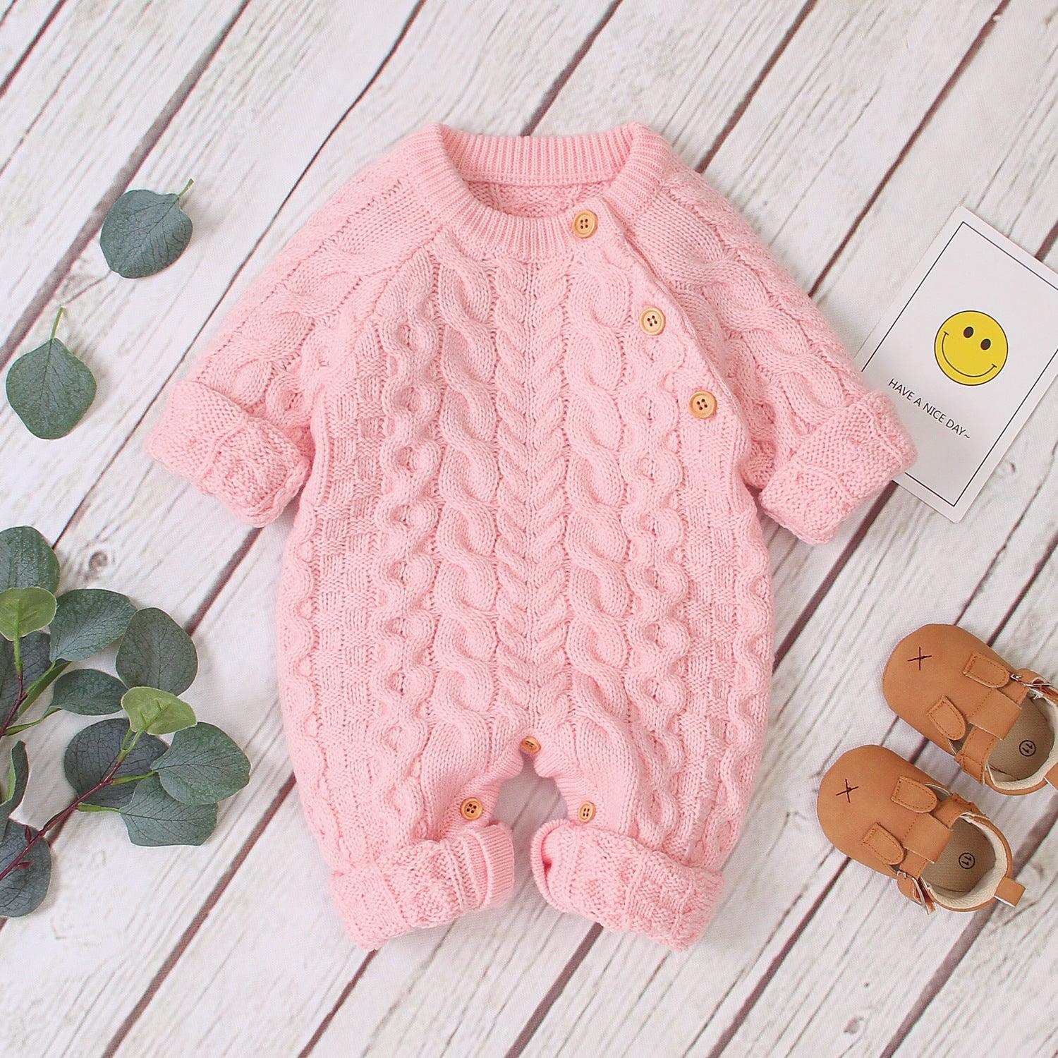 Knitted solid color baby jumpsuit - WOMONA.COM