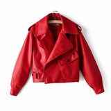 Lapel Short Motorcycle Leather Ladies Jacket - WOMONA.COM