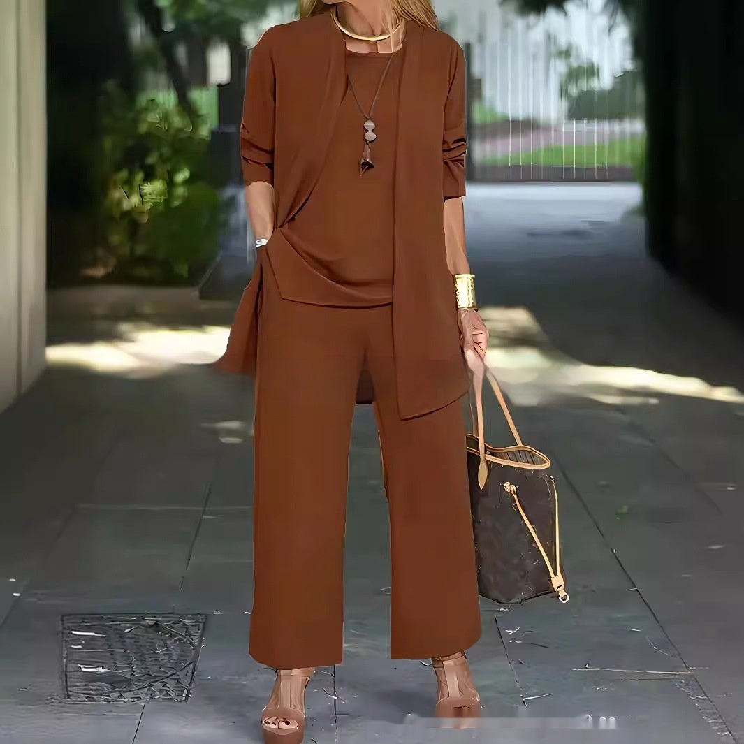 Women's three-piece cardigan and wide-leg pants set – product image 11