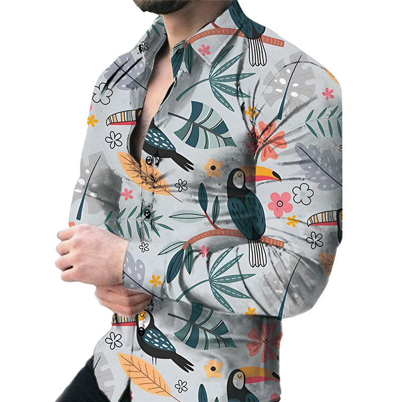 Men's Casual Long Sleeved Large Floral Shirt - WOMONA.COM