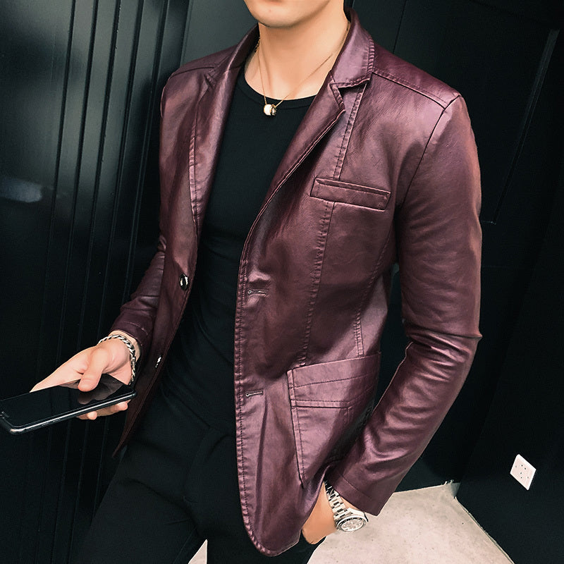 Fashion Casual Men's Suit Leather Jacket - WOMONA.COM