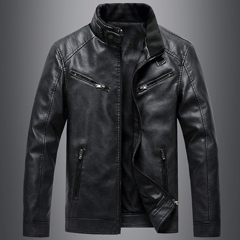 Casual Korean-style Stand Collar PU Leather Jacket - WOMONA.COM