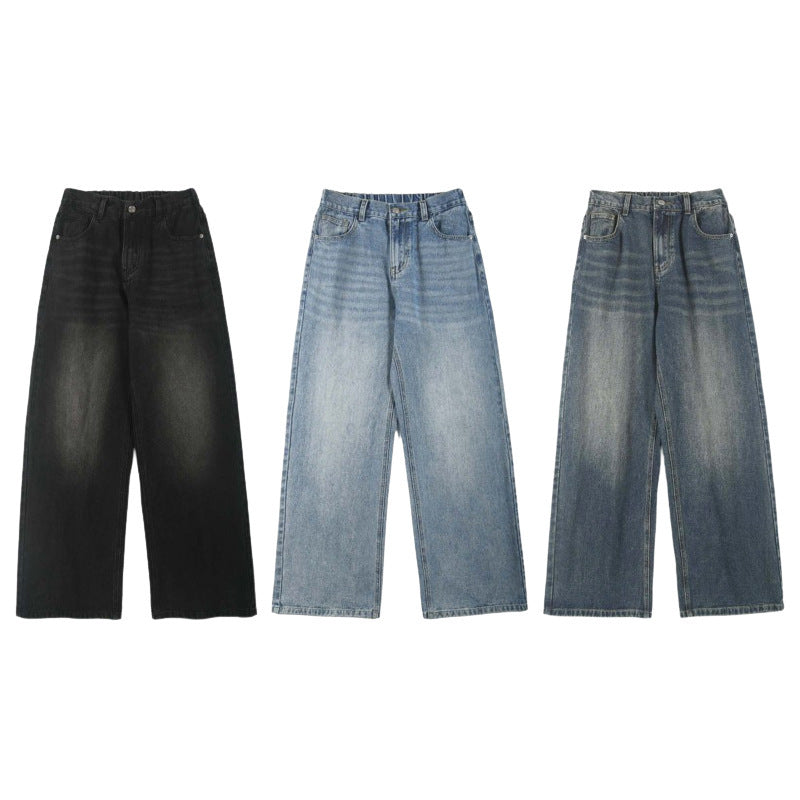 Men And Women Washed-out Vintage Wide-leg Pants - WOMONA.COM