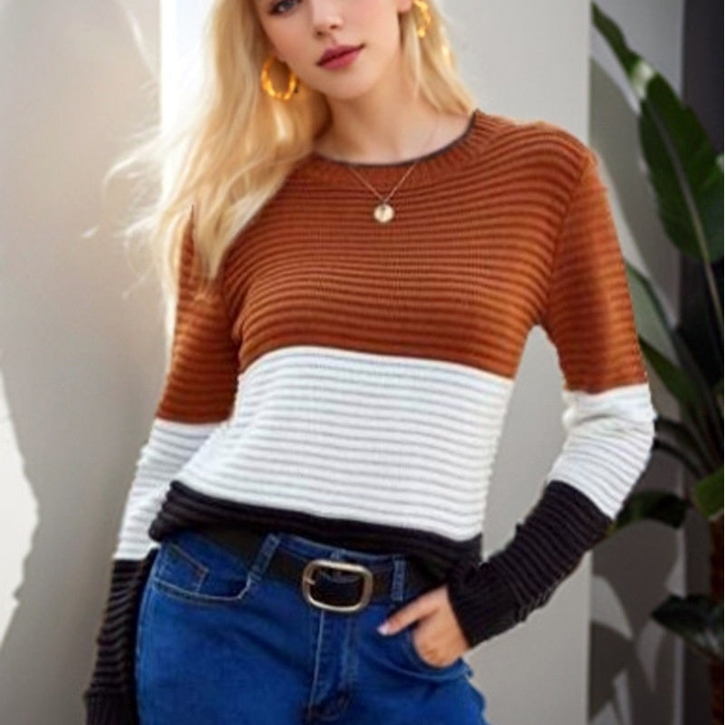 Damen Stricktop Elegance Retro Slim-Fit Figurschmeichelnder Pullover