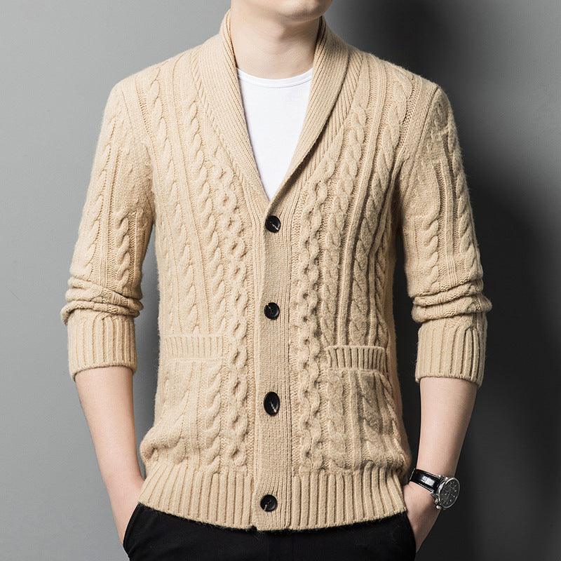 Knitted Cardigan Men's Thickened Jacquard Single-breasted - WOMONA.COM