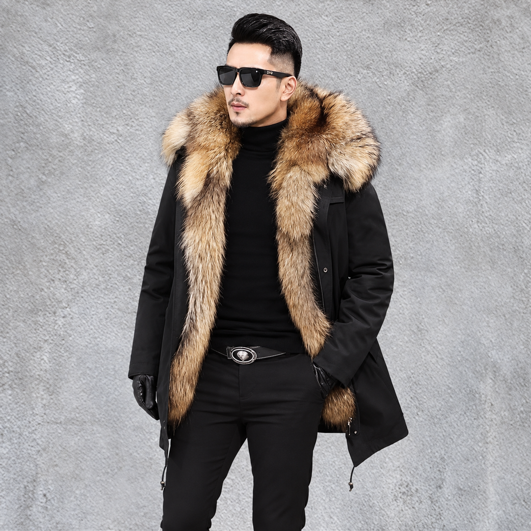 Men's Black Mid-Length Winter Parka