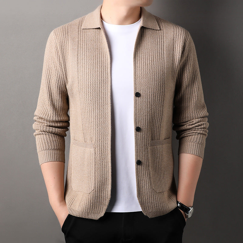 Pure Color Knitted Cardigan For Young Men - WOMONA.COM