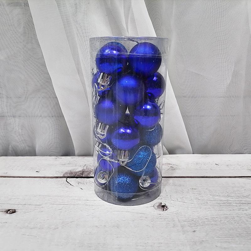 Blue Christmas ball ornament set in clear box, shiny matte spheres with silver caps