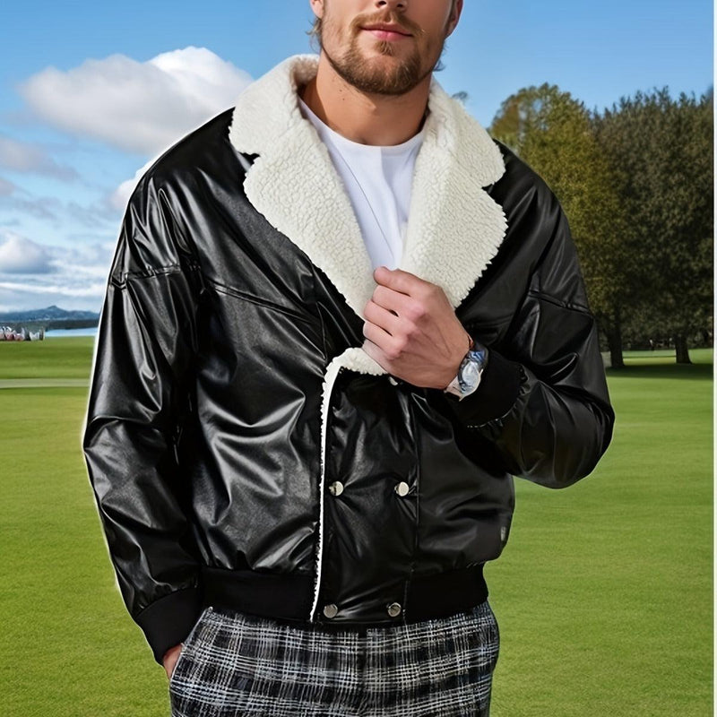 Men's Leather Coat Fleece-lined Thickened Casual