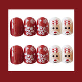 Artificial Christmas Snowflake Elk Cartoon Design Fake Nails Manicure - WOMONA.COM