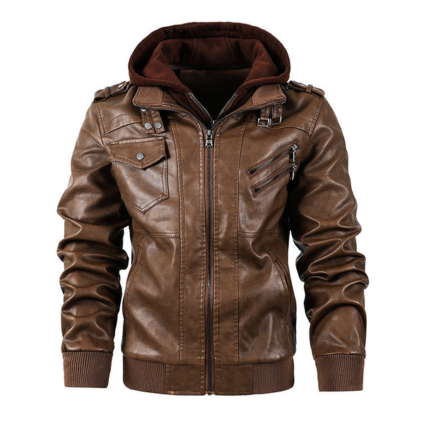 Motorcycle leather men's jackets stand collar men - WOMONA.COM