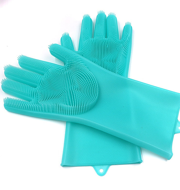 Silicone Heat-Resistant Cleaning Gloves with Scrubber