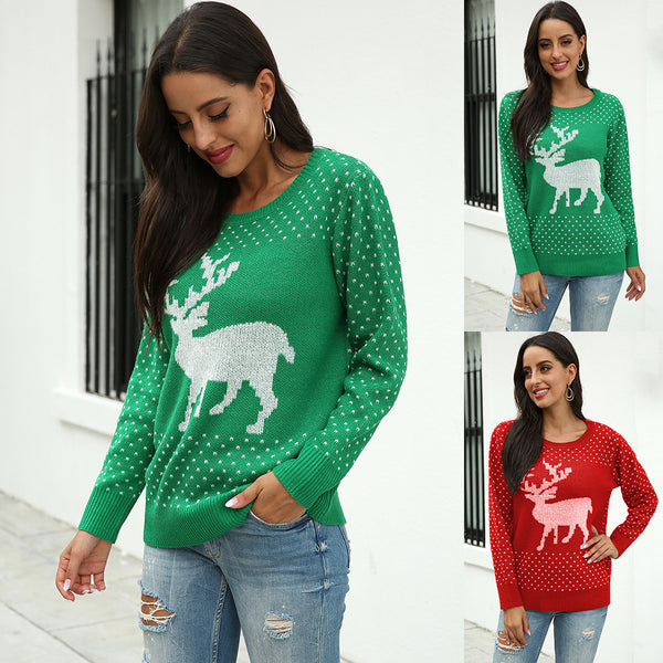 Fawn jacquard christmas sweater - WOMONA.COM