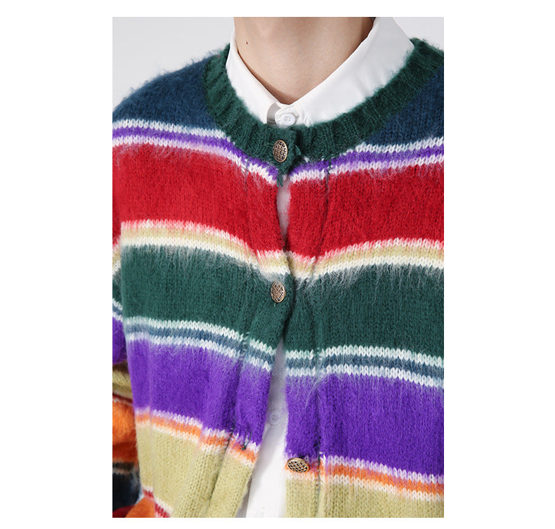 Striped Cardigan Knitted Sweater For Men - WOMONA.COM