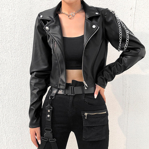 Arm chain leather jacket - WOMONA.COM