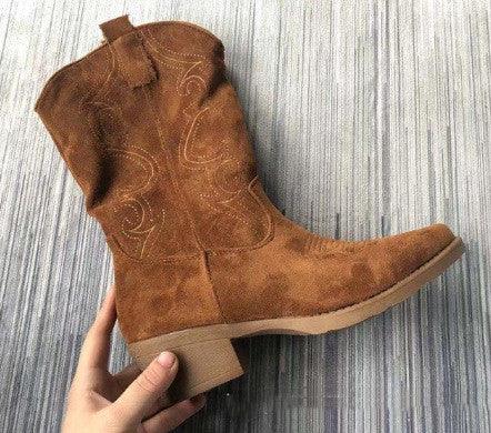 Pointed boots suede denim boots - WOMONA.COM