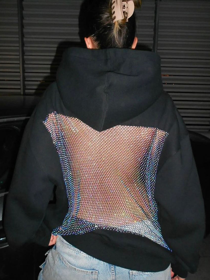 Women's Patchwork Mesh Diamond Hoodie