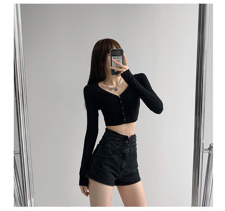 Waist Tummy Denim Shorts Women - WOMONA.COM