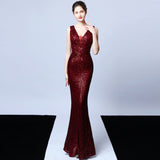 Sleeveless Sequined Atmosphere Queen Fishtail Evening Gown - WOMONA.COM