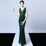 Sleeveless Sequined Atmosphere Queen Fishtail Evening Gown - WOMONA.COM