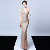 Sleeveless Sequined Atmosphere Queen Fishtail Evening Gown - WOMONA.COM