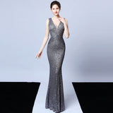 Sleeveless Sequined Atmosphere Queen Fishtail Evening Gown - WOMONA.COM