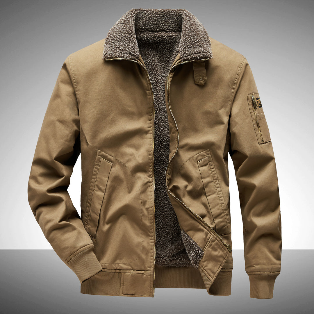 Men's loose fleece-lined padded overalls-style workwear jacket in black, khaki and army green – photo 1 of 5