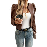 Jacket Women's Temperament Leisure Cardigan Solid Color Leather Coat - WOMONA.COM