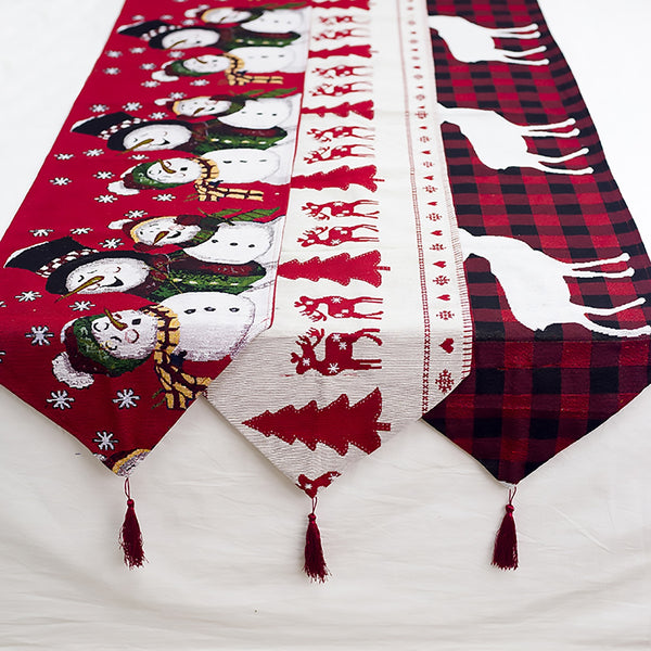 Elk Snowman Table Runner Merry Christmas Decorations - WOMONA.COM