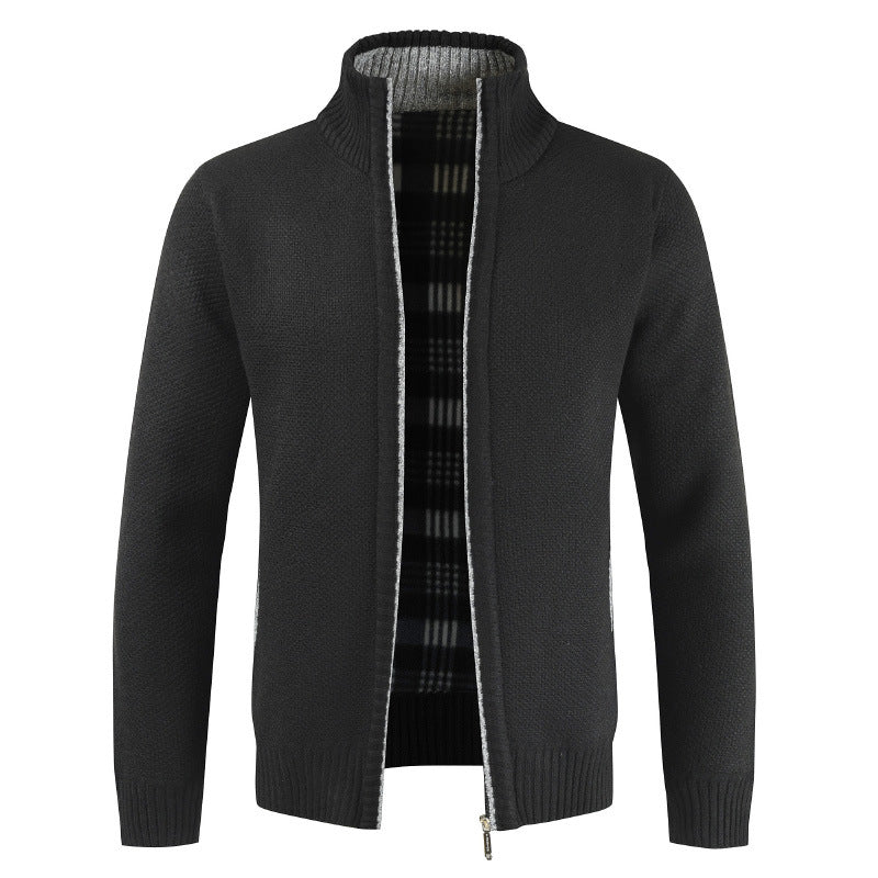 Men's Cotton Ribbed Full-Zip Cardigan, Black - product view 1