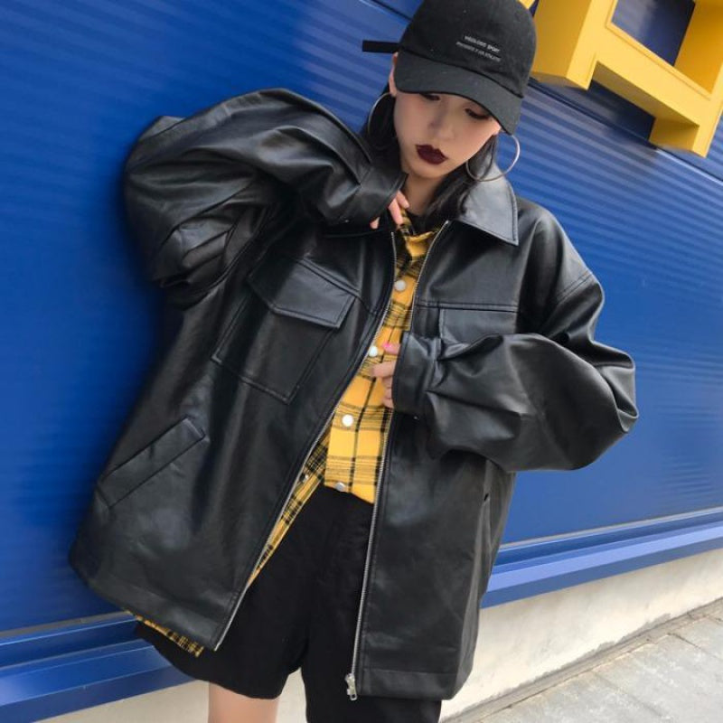 Harajuku couple motorcycle leather jacket - WOMONA.COM