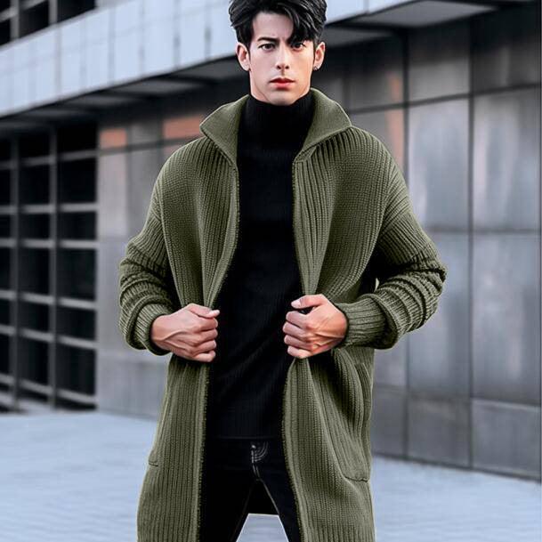 Men's Solid Color Mid-length Sweater Coat Men's - WOMONA.COM