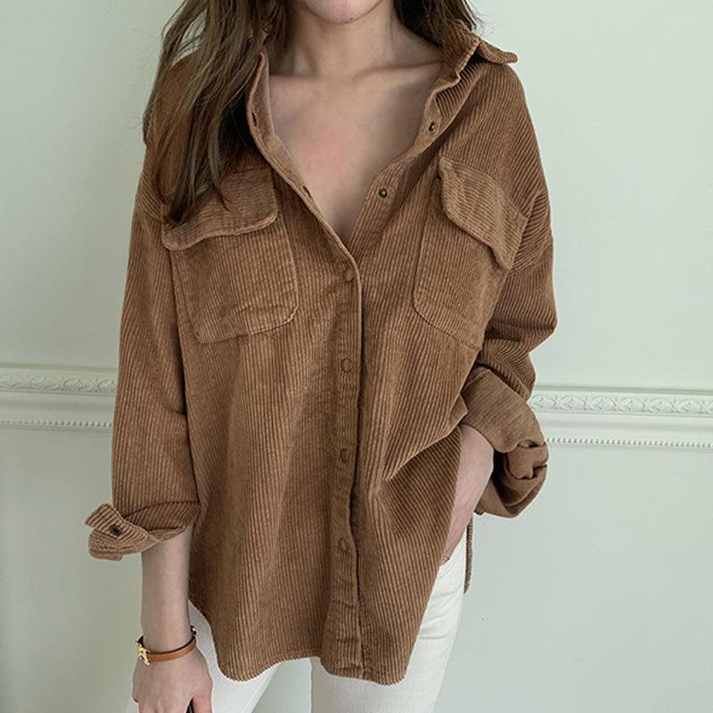 Women wear retro Hong Kong-style corduroy shirts - WOMONA.COM