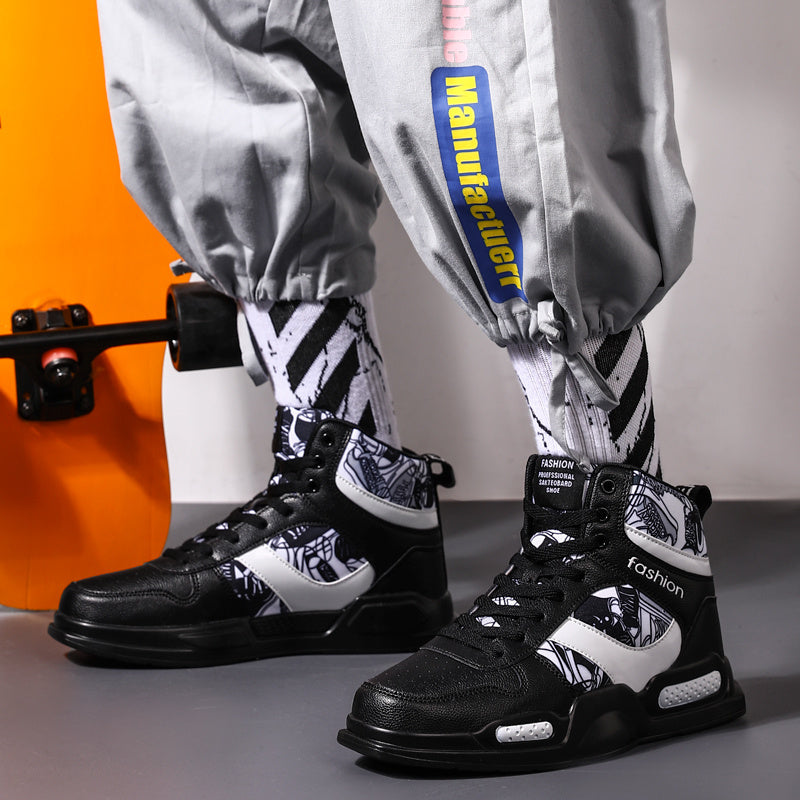 Men Sport Shoes High-tops Graffiti Sneakers Trendy - WOMONA.COM