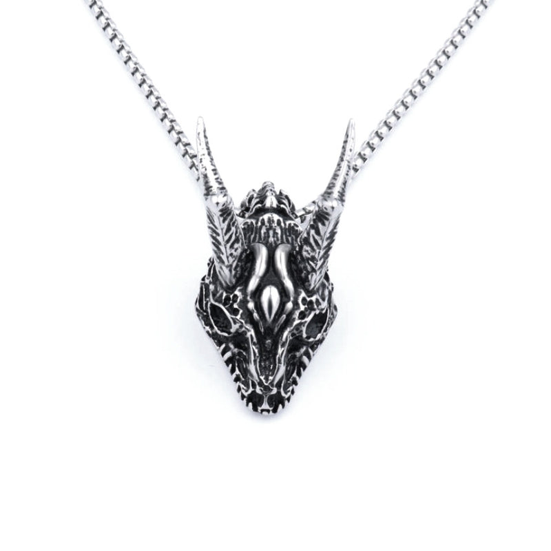 Stainless Steel Necklace Long Horn Pendant Necklace - WOMONA.COM