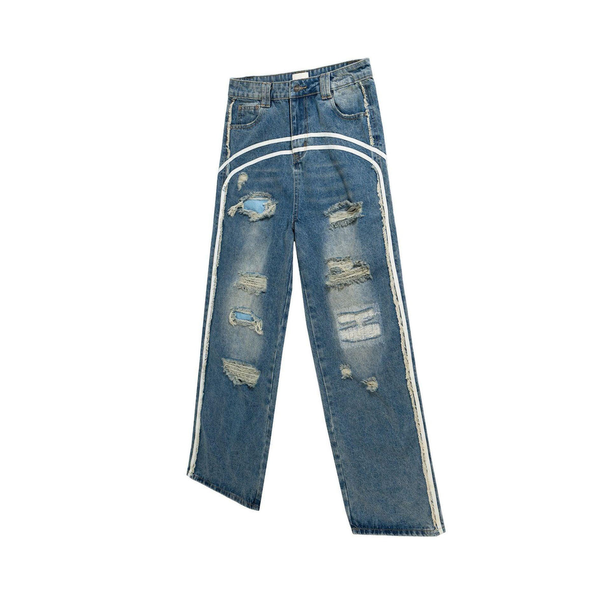 Washed Profile Jeans With Two Bars - WOMONA.COM