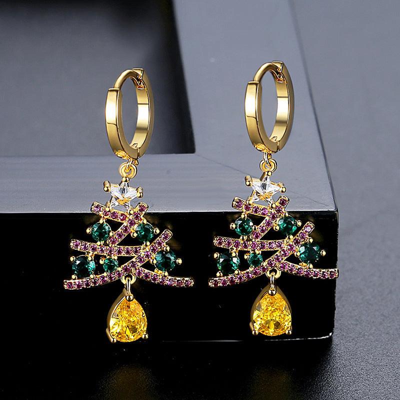 New Christmas Tree Earrings With Colorful Rhinestones - WOMONA.COM